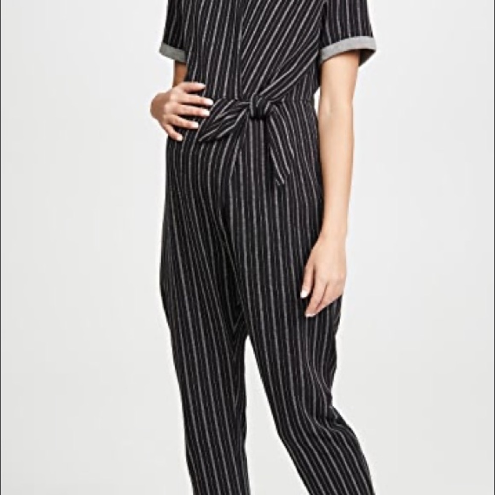 Hatch Lolo Pinstripe Maternity Jumpsuit